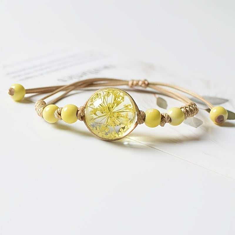 1pc Cute Full Star Dry Eternal Flower Decor Handmade Adjustable Bracelet, Exquisite Holiday Birthday Gift For Besties