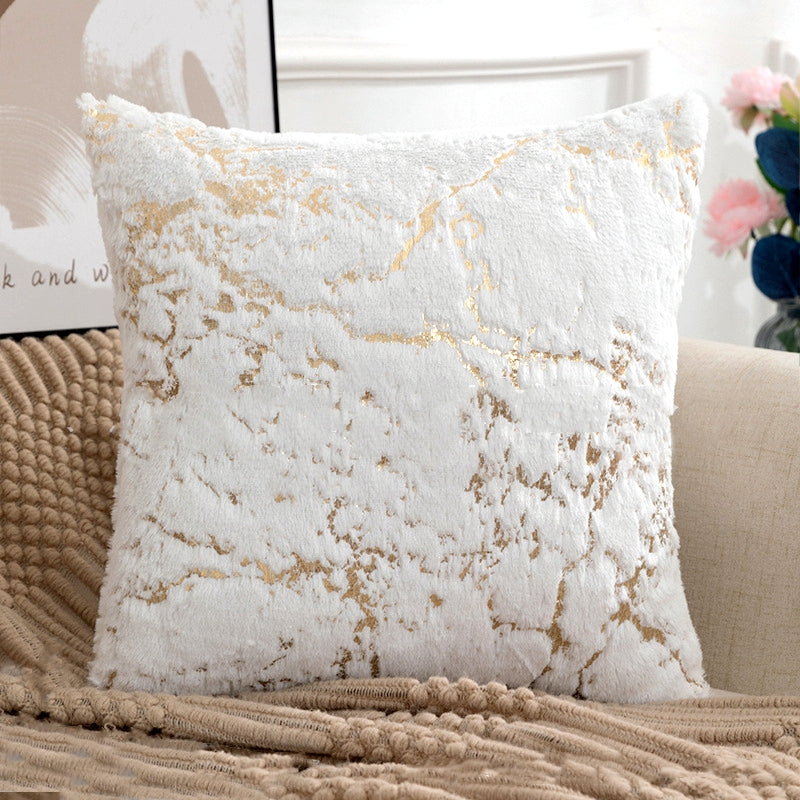 2pcs Luxurious White Golden Plush Faux Fur Cushion Cover for Living Room, Bedroom, Sofa, Car, and Office - Soft and Comfortable Decorative Pillow Cover - 17x17 Inches