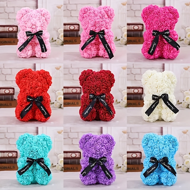 Single Artificial Rose Bear - Soft, Realistic, and Lifelike Flower Petals, Exquisite Craftsmanship, Romantic Gift for Every Occasion, Anniversary, Birthday, Wedding, Valentine's Day, and More - No Box Included