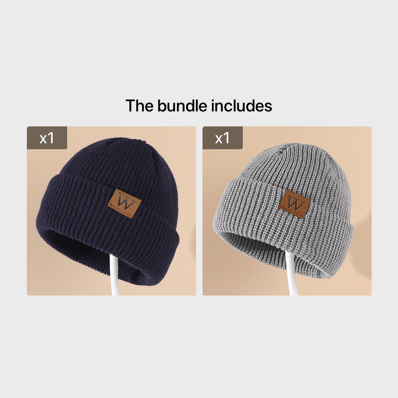 Letter W Patch Knitted Beanie Casual Fashion Knitted Hat