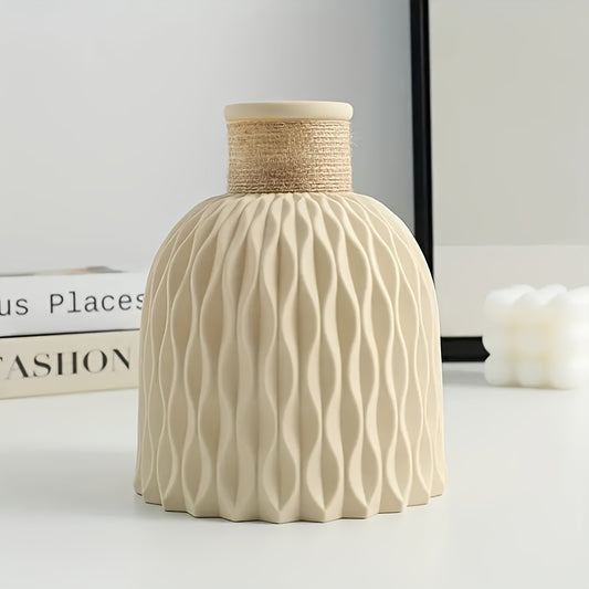 Chic Vintage Nordic Geometric Ripple Flower Vase with Rope Detail - Perfect for Home Decor & Unique Tabletop Accent