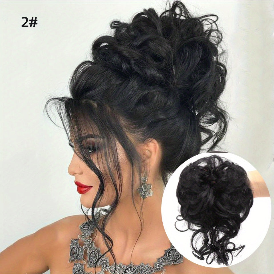 Add Volume And Style with Synthetic Messy Curly Hair Bun Chignon Scrunchy Hair Band! Hair Halloween Christmas