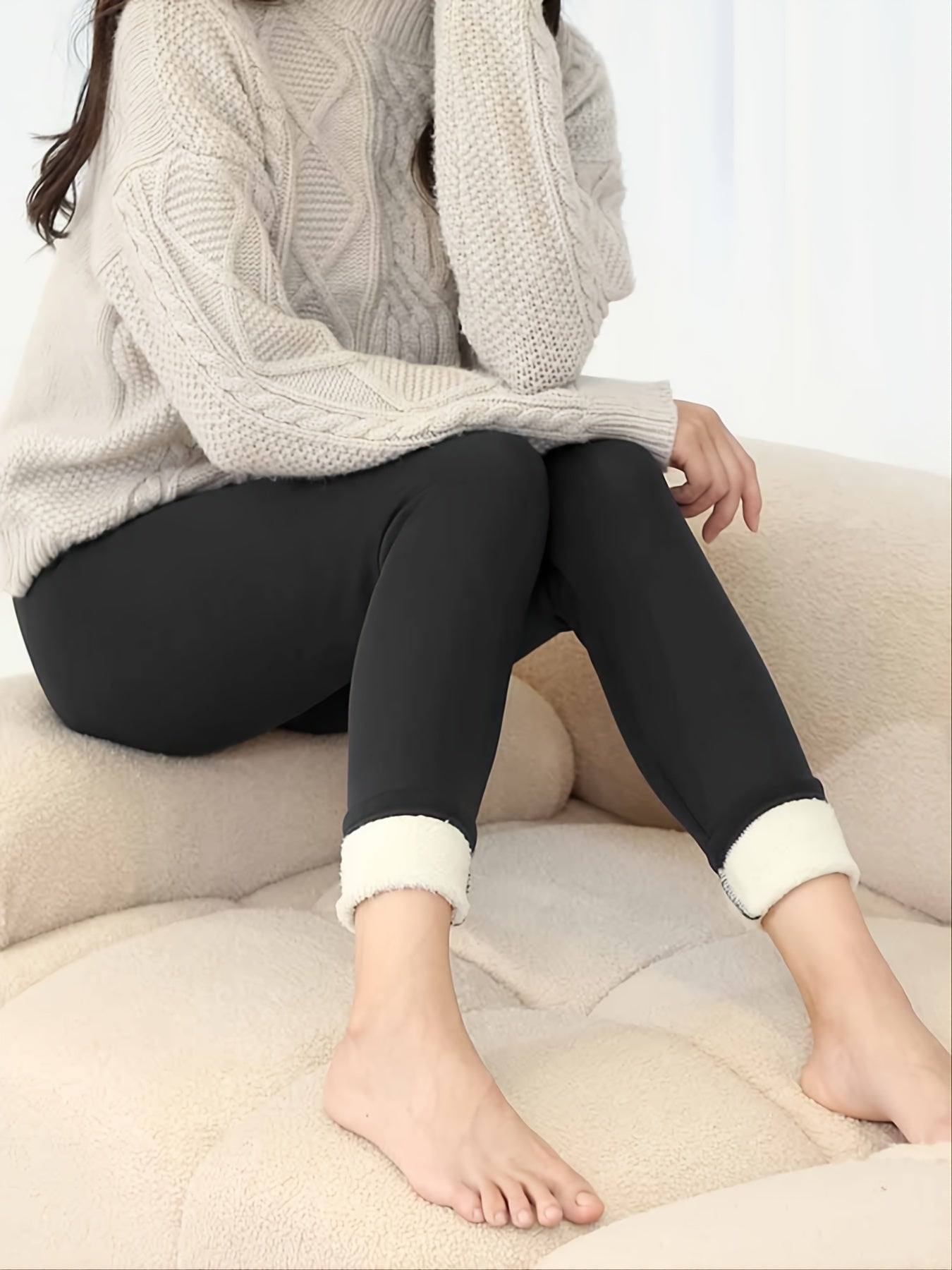 Cozy Fleece-Lined High-Waist Leggings for Women - Stretchy & Warm, Olive Green, Casual Style, Non-See-Through, Solid Color, Perfect for Winter, Machine Washable