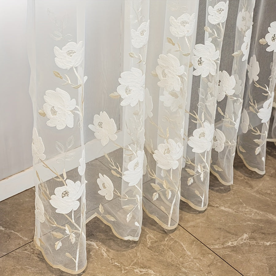 2pcs of Countryside Embroidered Flower Pattern, Uv-Resistant Transparent Curtains, Suitable for Home Decoration in Living Rooms, Bedrooms, Dining Rooms, Offices, Balconies, Etc.