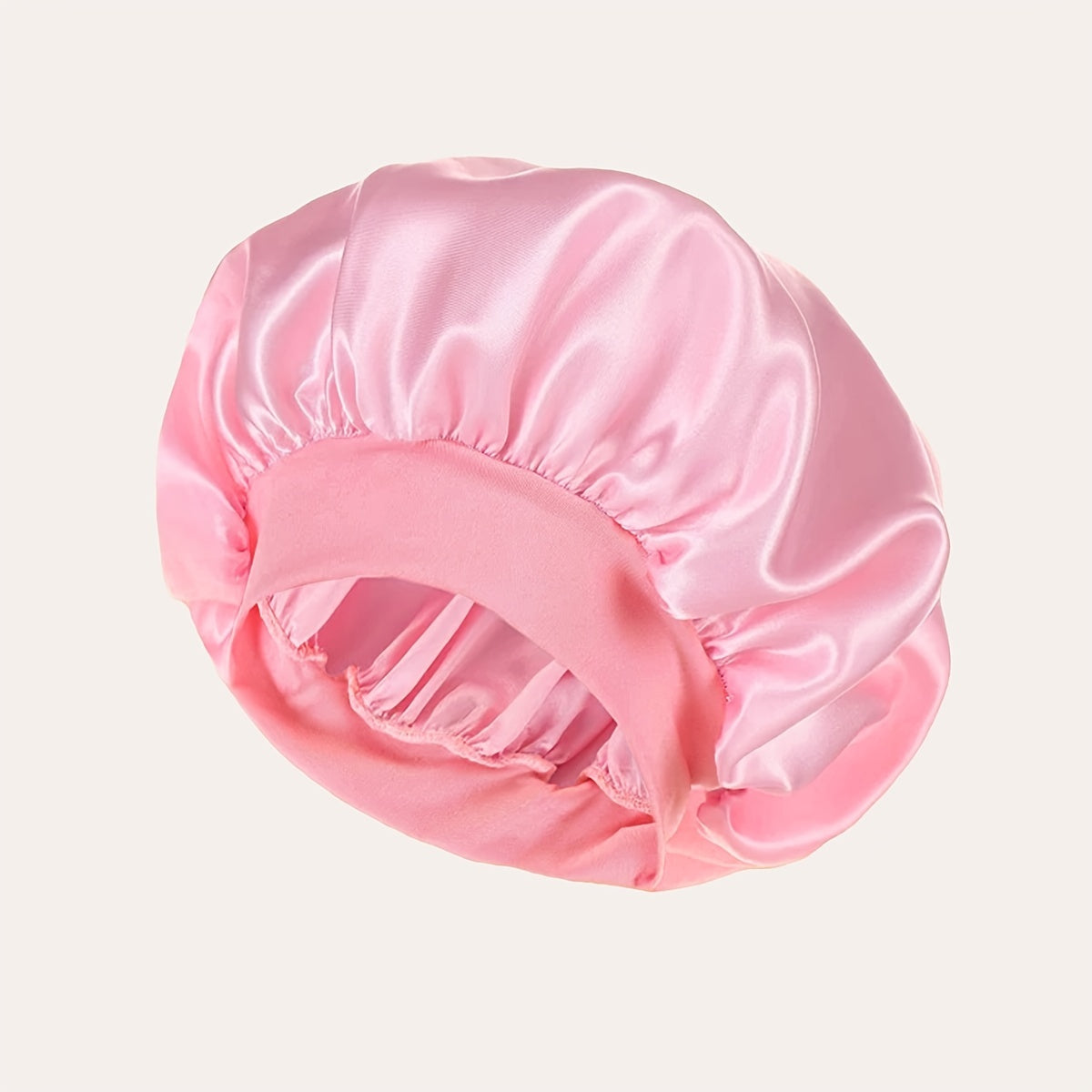 2023 New Women'S Fashion Hair Bonnet - Wide Brim Elastic Sleep Cap for Curly Straight Hair, Pink Fluffy Polyester Bath Hat with Ruffled Edges, Oil-Free Dry Hair Cover for Sleep & Relaxation, Hair Bonnet for Sleeping, Comforta
