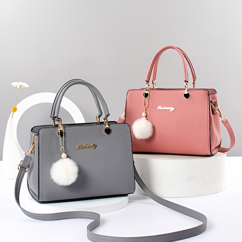 [Faux Leather Shoulder Handbag] Elegant Faux Leather Handbag - Lightweight Solid Color Shoulder Bag with Tassel Embellishment, Adjustable Strap, Zipper Closure, Polyester Lined, Edge Paint Detail - Available in Multiple Color