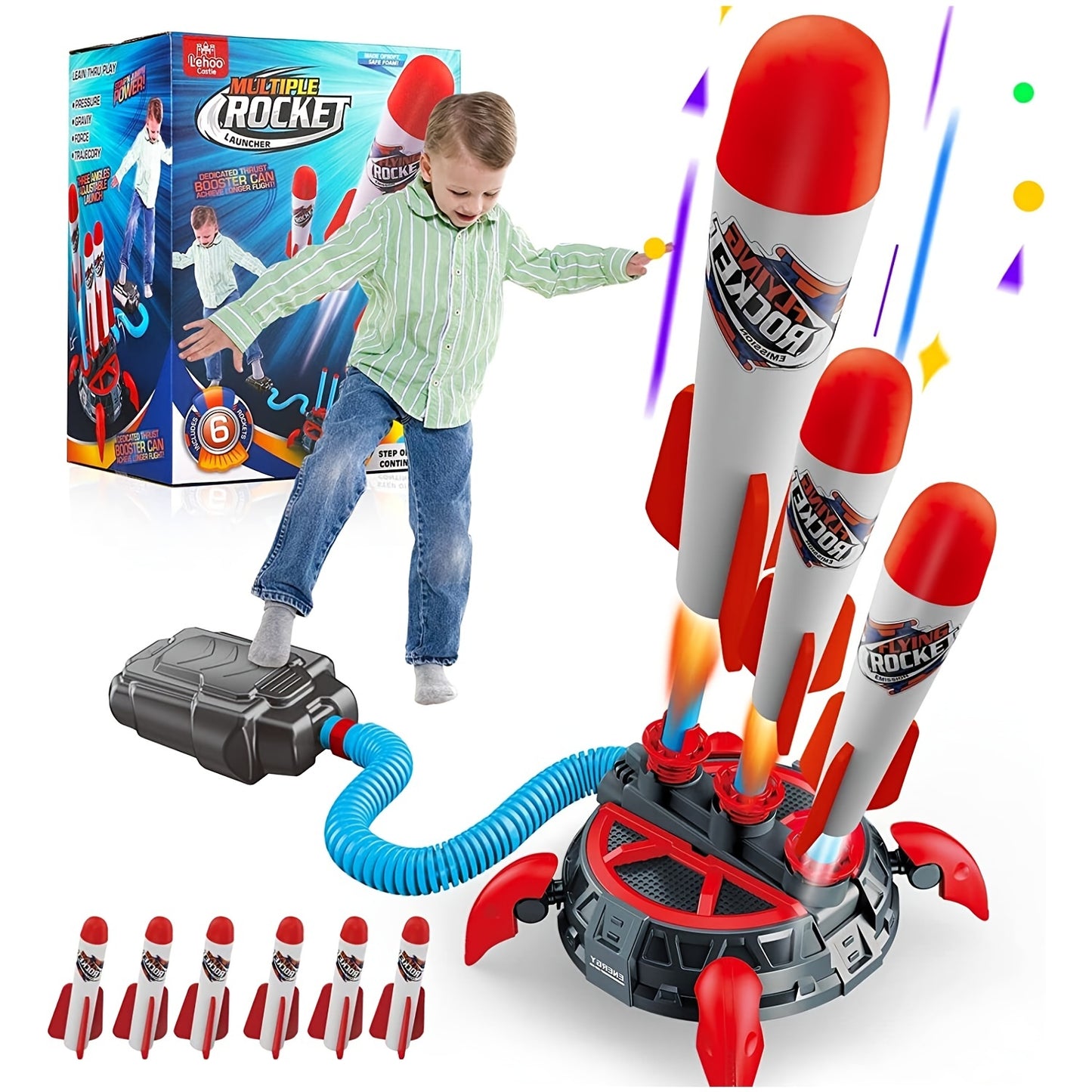 Kids Toy Rocket Launcher, Upgrade 3 Jumper Launcher Design, Jumping Rocket Launcher With 6 Foam Rockets, Fun Outdoor Toys For Boys Girls, Gift Toys For Boys Girls Over 6 Years Old
