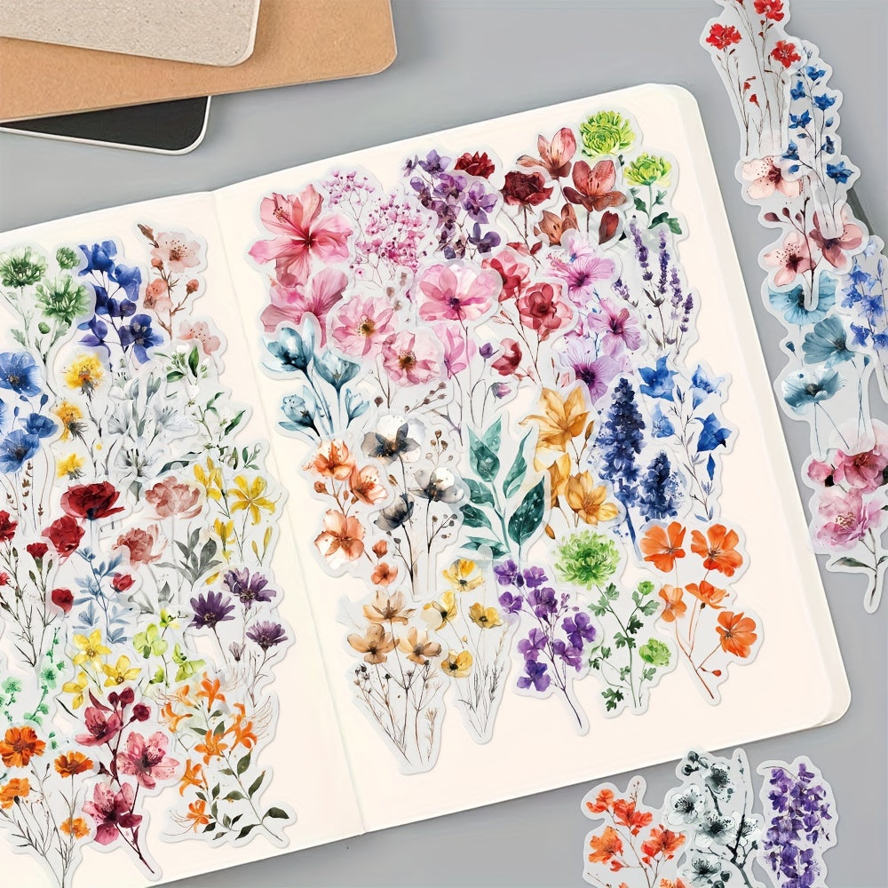 50pcs Transparent Flower Stickers, PET Plant Floral Decals for Scrapbooking, Journaling, DIY Crafts, Guitar, Notebook Decoration
