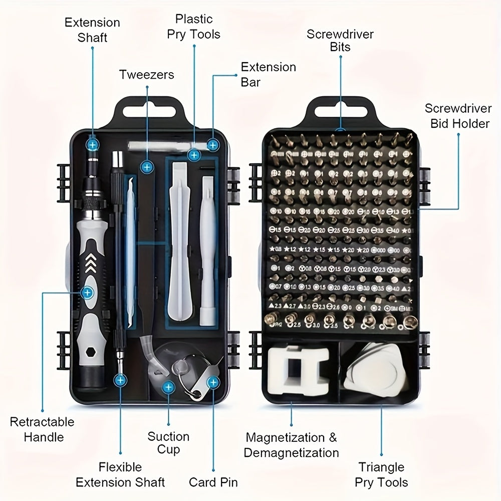 VVIA 115pcs Cell phone kit Precision Screwdriver Repair Tool Kit, Multi-function Electronic Screwdriver Set, Watch Mobile Phone Disassembly Repair Screwdriver Tools(Black)
