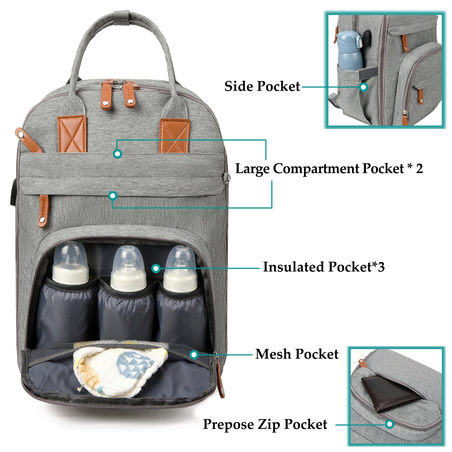 Lamroro Diaper Bag Backpack | Multifunction Travel Back Pack with Stroller Straps & Pacifier Case, Unisex and Stylish, Polyester, Zipper Closure, Utility Pocket, Mixed Color, Ideal for Registry and Shower Gifts