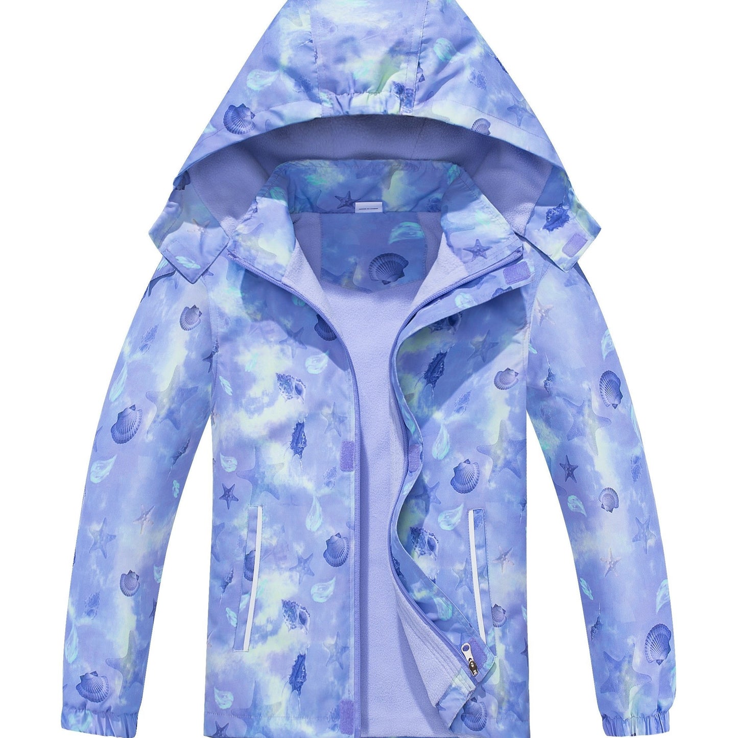 Girls' Gradient Color Hooded Jacket - Lightweight Windproof Winter Coat with Removable Hood, Zipper Closure & Animal Print Design for Casual Outings & Outdoor Play, Hooded Coat, Playful Design