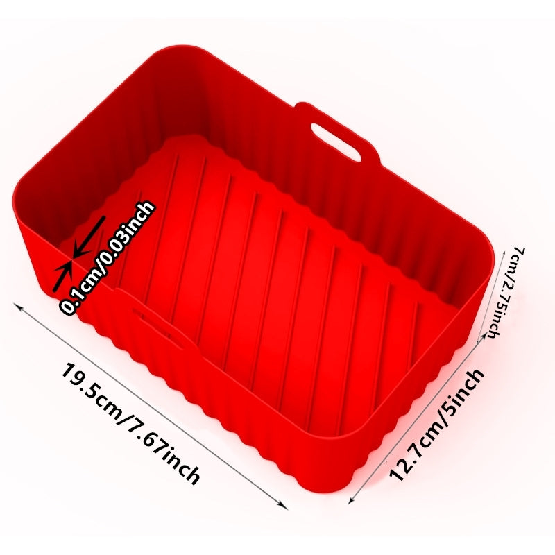 1/2pcs Square Air Fryer Silicone Pots - Reusable Non-Stick Baking Trays with Handles, High-Temp Resistant Oven & Air Fryer Liners, 19.48x12.7x6.99 cm, Easy Clean (Black/Red/Blue/Grey), Air Fryer Silicone Liners