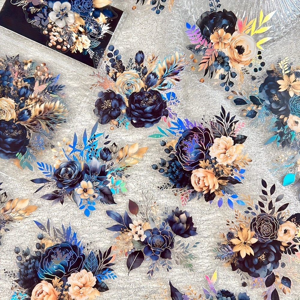 [Floral PET Stickers] 20-Pack Mixed Color Floral PET Stickers | Self-Adhesive Glitter Flower Decals for Scrapbooking, Journals, and Art Collages - Reusable Plant-Themed Embellishments with Shimmery Finish, Irregular Shapes