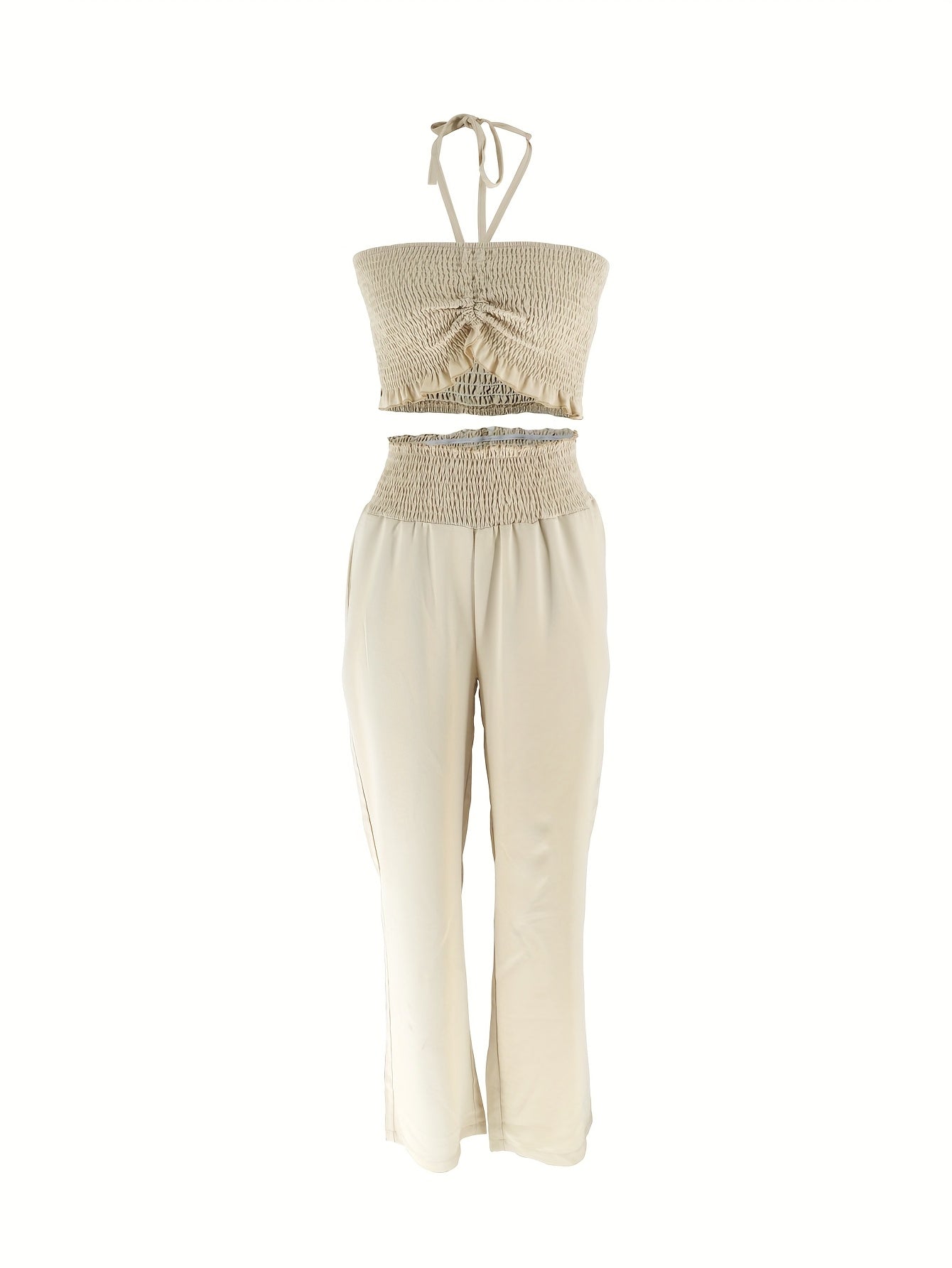 Autumn Style Two-Piece Set for Women Featuring a Fashionable Bow-Tie Design And Strapless Cover-Up, This Outfit Is Adorned with a Stylish Pink Polyester Two-Piece Set HN033.