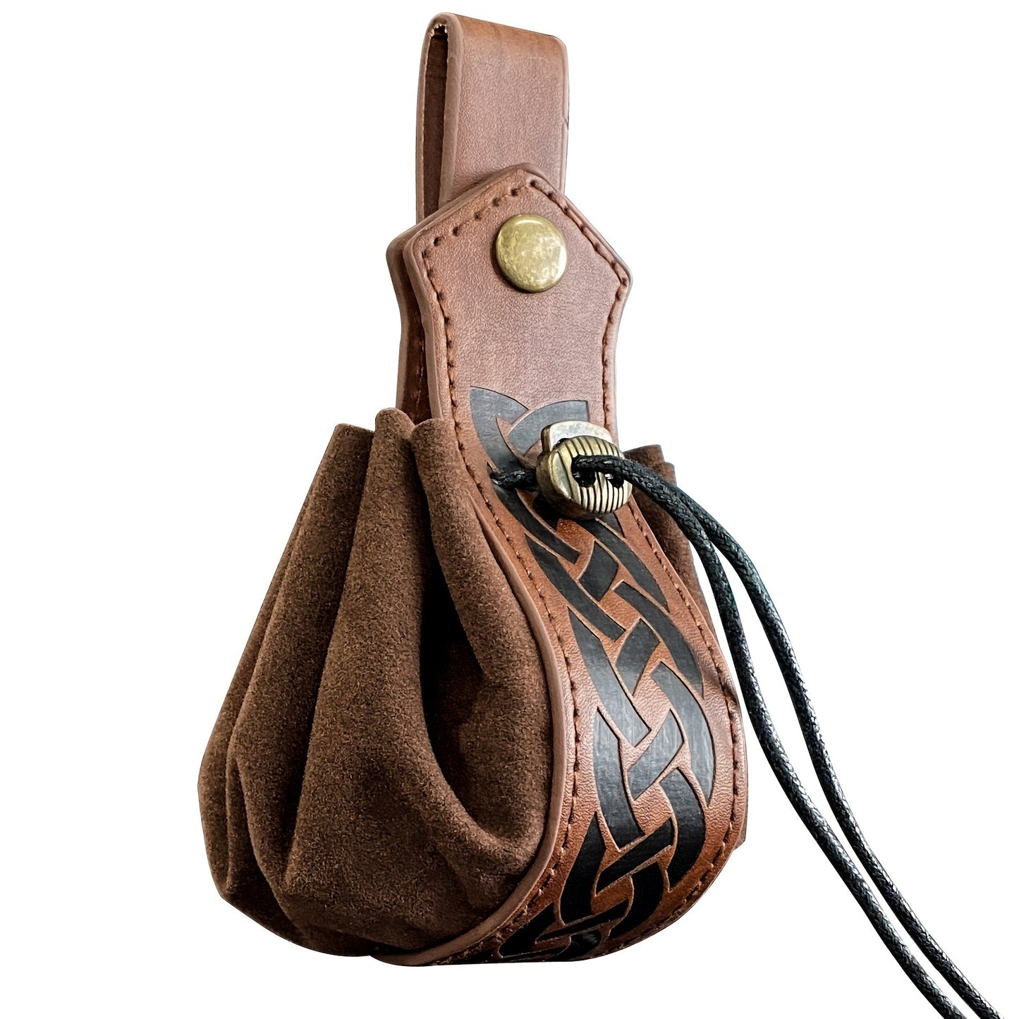 Unisex Retro Faux Leather Belt Pouch - Vintage Drawstring Closure, Faux Suede Lining - Party & Halloween Accessories | Foldable Design | Fixed Shoulder Strap