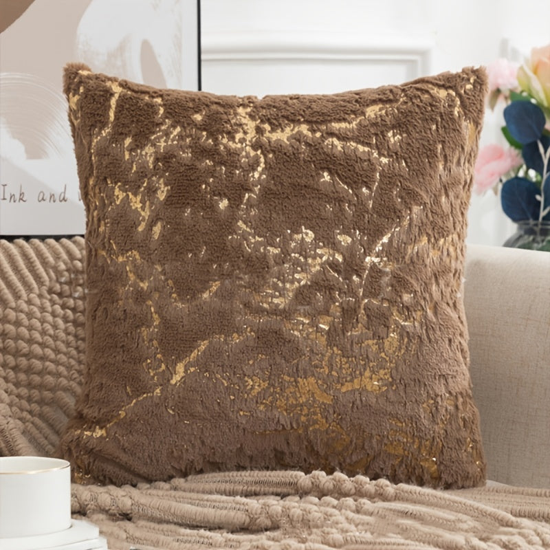 2pcs Luxurious White Golden Plush Faux Fur Cushion Cover for Living Room, Bedroom, Sofa, Car, and Office - Soft and Comfortable Decorative Pillow Cover - 17x17 Inches