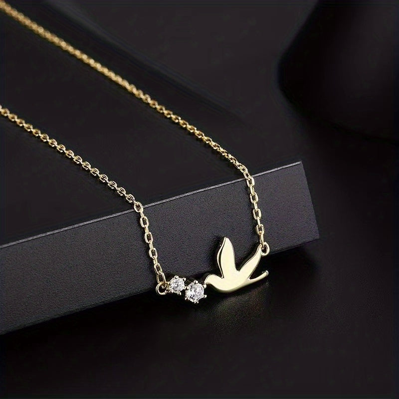 Cute Swallow Shape Pendant Necklace Inlaid Shiny Rhinestones Elegant Neck Jewelry For Women