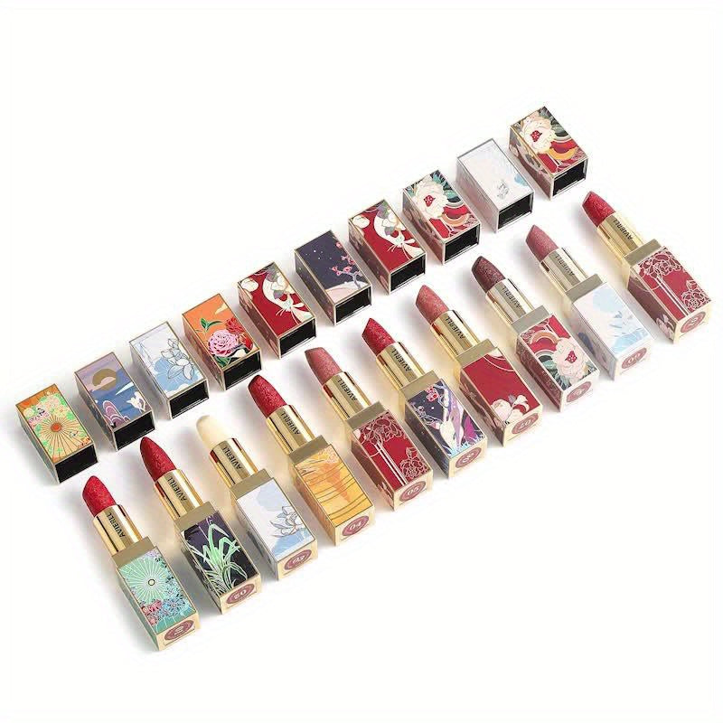 Exquisite Matte Velvet Lipstick Set - Moisturizing, Non-Sticky, Smudge-Proof, Waterproof, Lipstick - Perfect Festival Gift For Women - Chinese Traditional Printed Valentine's Day Gifts, Lunar New Year Gifts