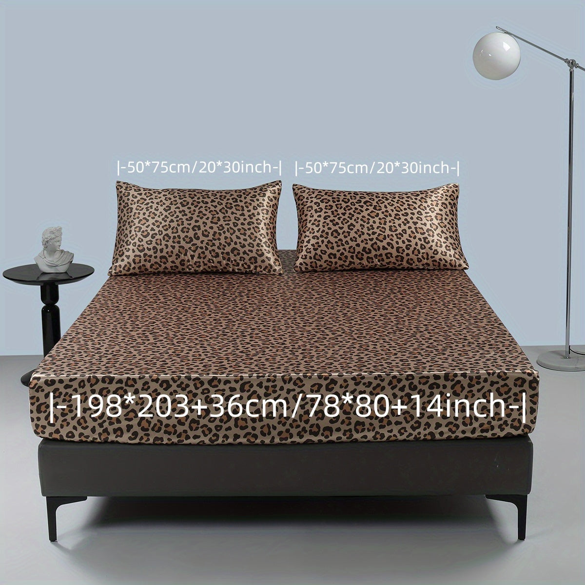 3pcs Luxurious Leopard Print Satin Sheet Set - Soft, Breathable, and Hypoallergenic for Comfortable Sleeping in Home, Dorm, and Guest Room - Includes 1 Mat and 2 Pillowcases, Easy Care and Machine Washable (Core Not Included)