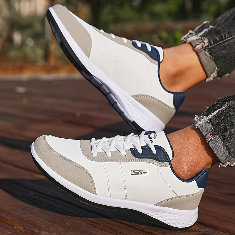 VanWeir Lightweight Men'S Shoes | Navy Blue/White, Lace-up sneakers with MD/TPR Sole, Breathable Fabric Lining for Outdoor, Hiking & Casual Wear
