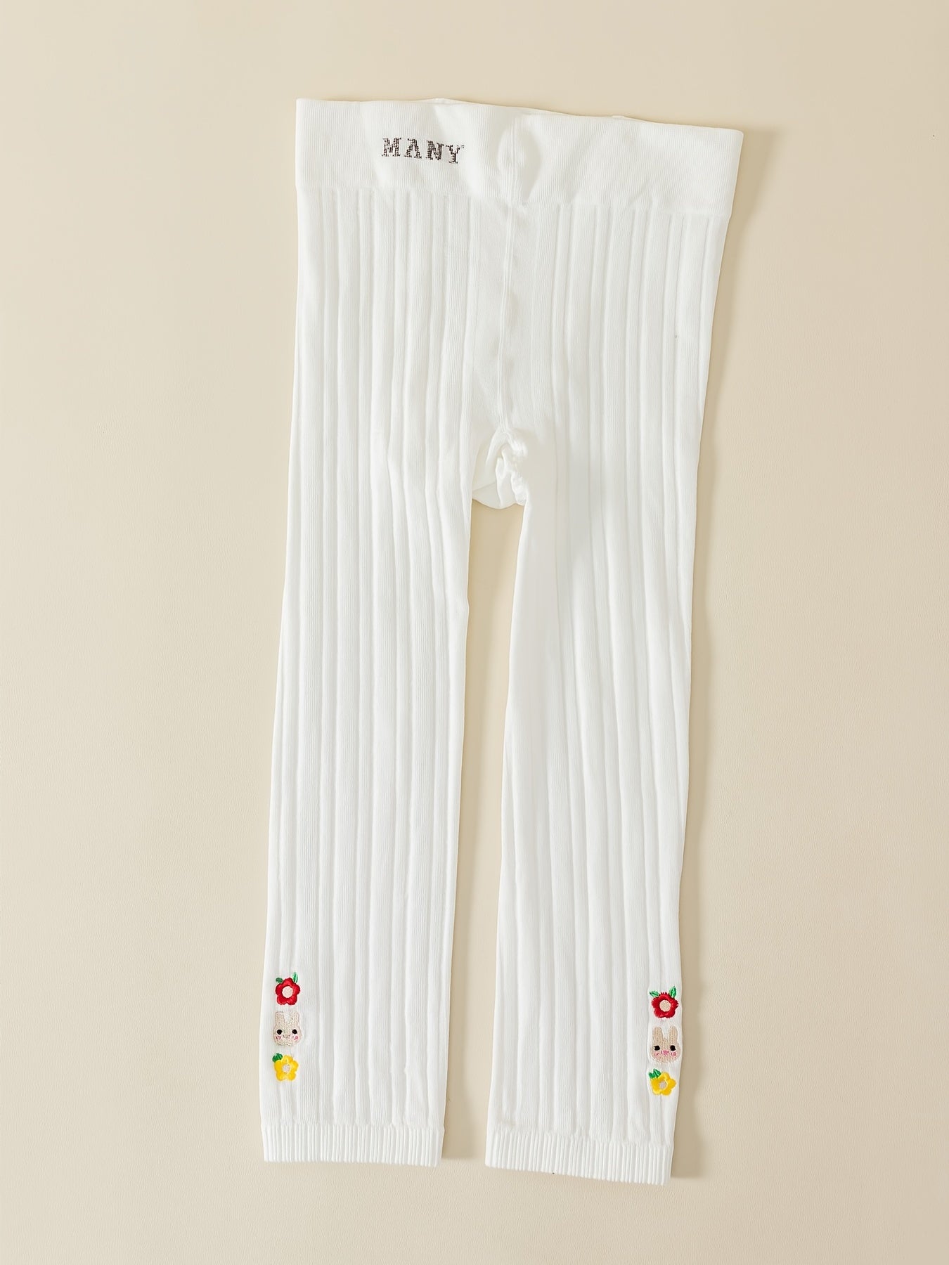 Kids' Base Pants, Girls' Spring/Autumn Vertical Stripe Slim Fit Knit Socks Embroidered Casual 9/10 Pants