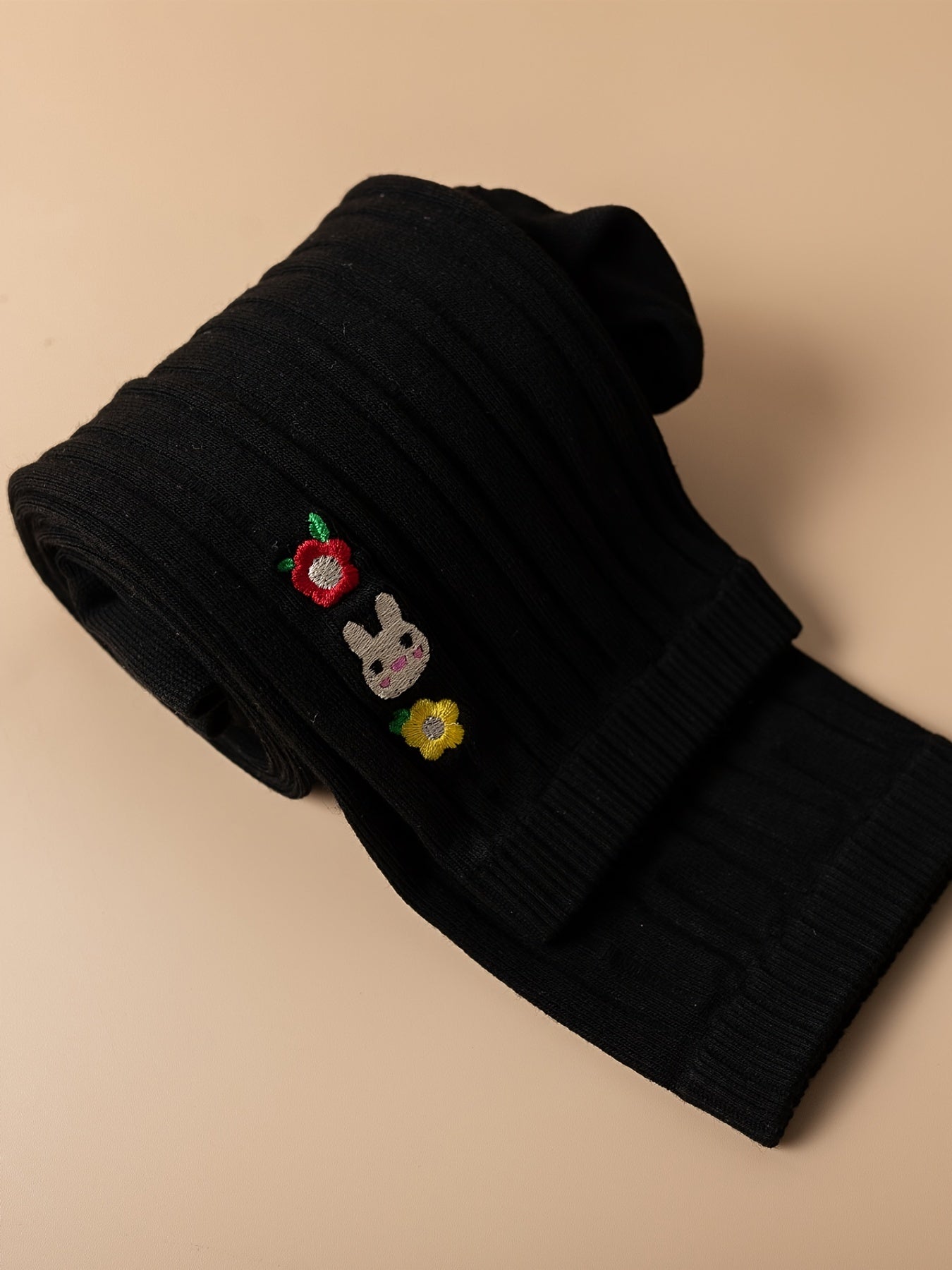 Kids' Base Pants, Girls' Spring/Autumn Vertical Stripe Slim Fit Knit Socks Embroidered Casual 9/10 Pants
