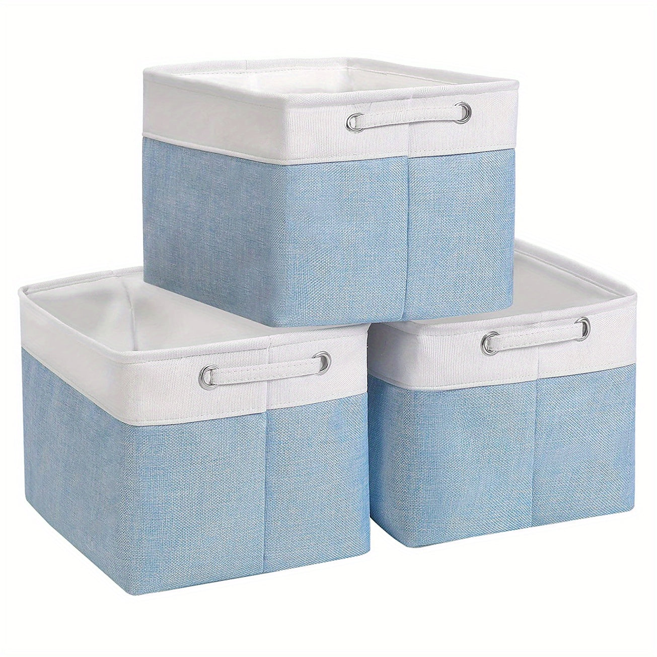 3pcs Modern Fabric Storage Bins - Foldable Canvas Organizer Baskets with Handles, Sturdy for Home, Office, Nursery, and Closet Organization, Minimalist Two-Tone Design, Closet Organizers And Storage