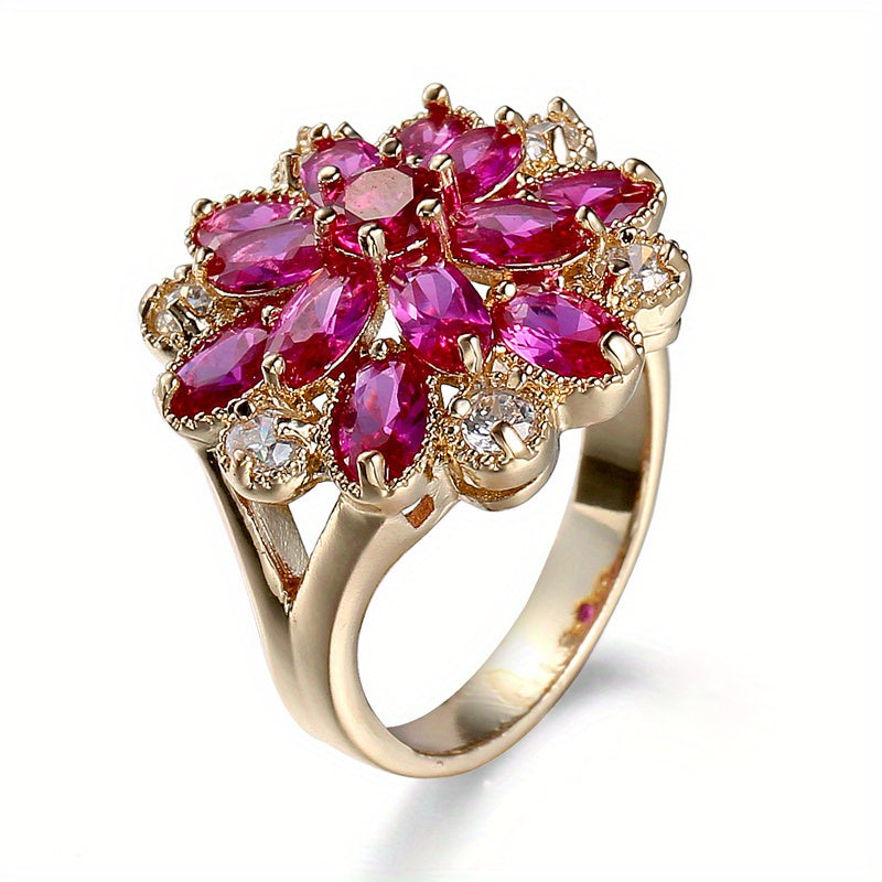 Exquisite Copper Golden Plated Flower Ring - Romantic Anniversary Gift for Her, Valentine's Day Jewelry, Durable, Hypoallergenic, Nickel-Free, Classic Design, Perfect for Any Occasion