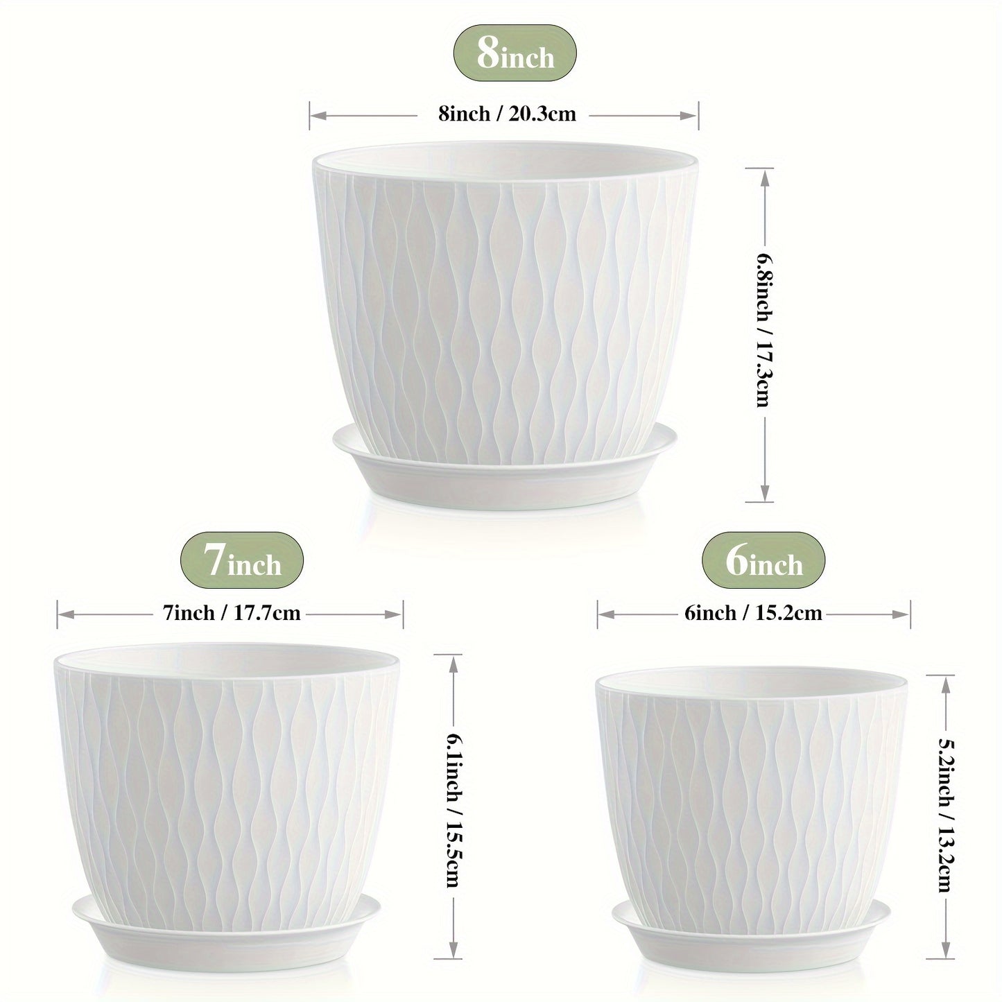 1 Set, Large, Medium And Small Water Ripple Flower Pot Set with Drainage Holes, Plastic Flower Pots, Indoor And Outdoor Plant Nursery Planting Pots, Succulents, Snake Plants, African Violets, Flowers