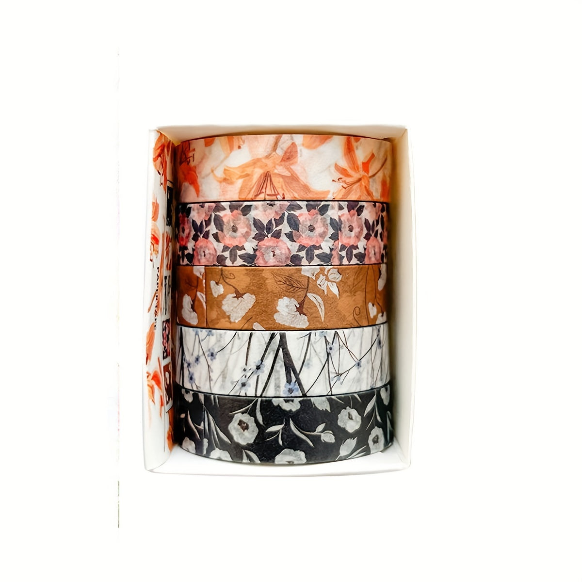 5 Rolls of Washi Tape Flower Series Tear-Off Traceless Decorative Sticker Tape Suitable for Diaries, Photo Albums, Schedules and Party Decorations