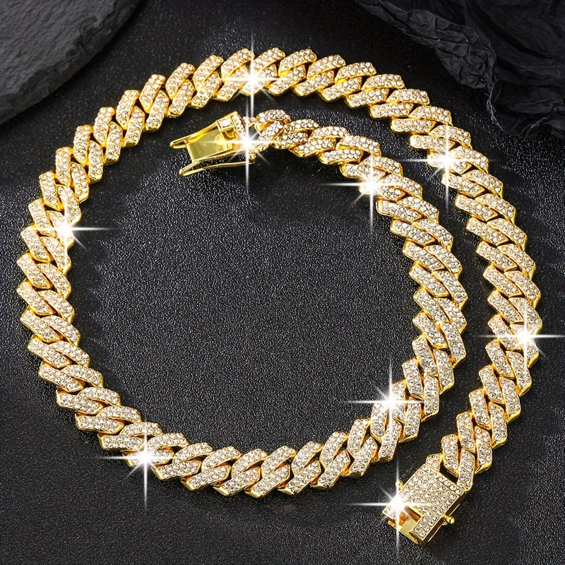 Men's Cuban Link Iced Out Necklace with Color Chains and Paved Rhinestones, Rapper CZ Cuban Chain Necklace for Women, Hip Hop Jewelry Gift