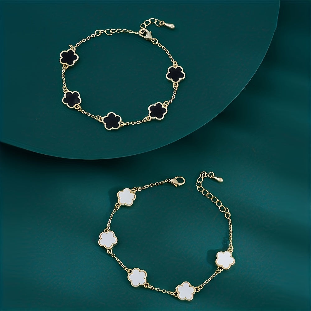 2pcs Flower Thin Chain Bracelet Set Elegant Hand Chain Jewelry Decoration For Women Daily Wear