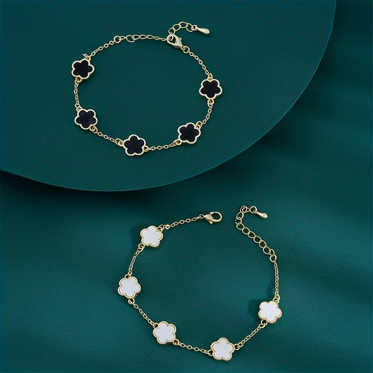 2pcs Flower Thin Chain Bracelet Set Elegant Hand Chain Jewelry Decoration For Women Daily Wear