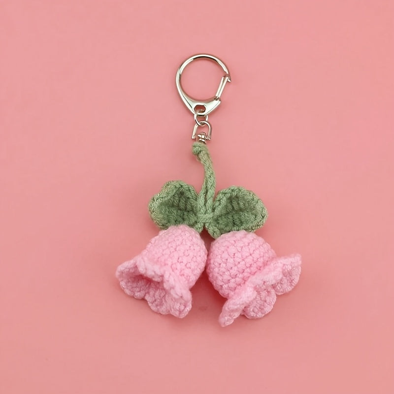 1pc Charming Crochet Lily Flower Wind Chime Keychain, Cute Yarn Bag Accessory for Women