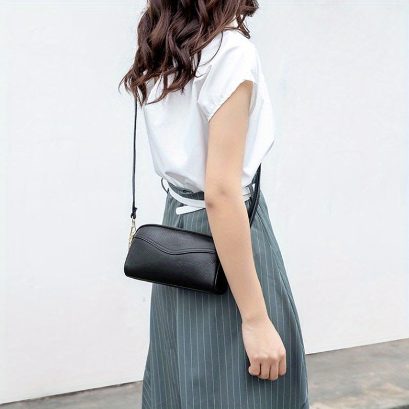 Small Zipper Crossbody Bag, Women's Double Layer Clutch Purse, Solid Color Wristlet Wallet