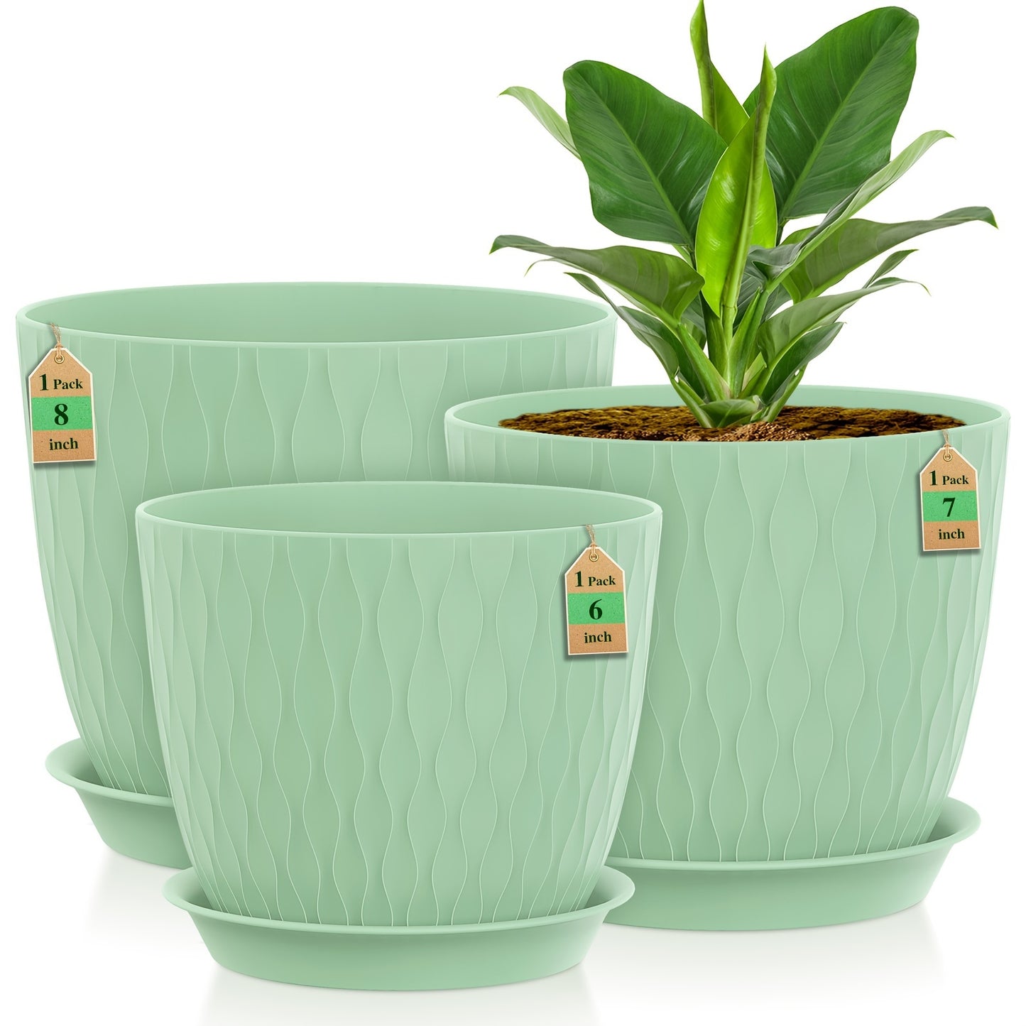 1 Set, Large, Medium And Small Water Ripple Flower Pot Set with Drainage Holes, Plastic Flower Pots, Indoor And Outdoor Plant Nursery Planting Pots, Succulents, Snake Plants, African Violets, Flowers