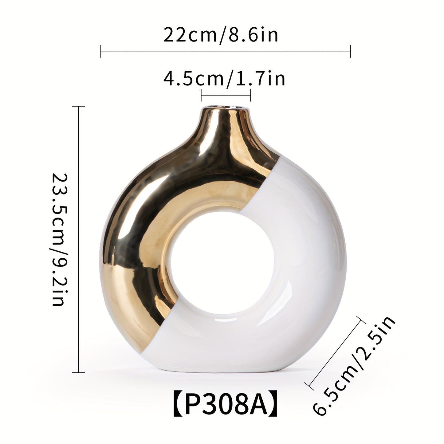 Chic Modern Ceramic Vase in Black, Golden & White - Geometric Design for Home Decor | Ideal for Dried Flowers, Fresh Blooms & Greenery | Perfect for Office, Living Room, Entryway, or Study Desk