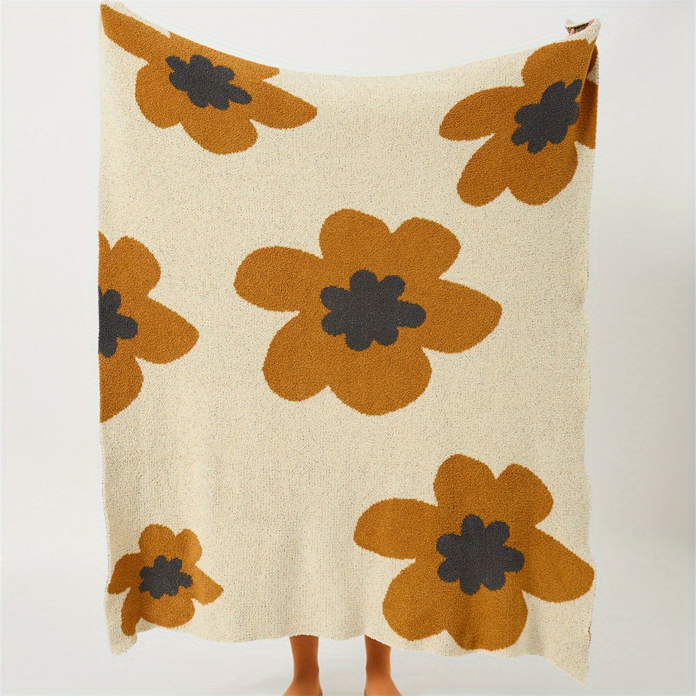 1pc Cozy Nordic Flower Pattern Knitted Throw Blanket - Soft, Warm, Air-Conditioning Friendly, and Versatile for Couch, Bed, Sofa - Perfect for Indoor and Outdoor Use