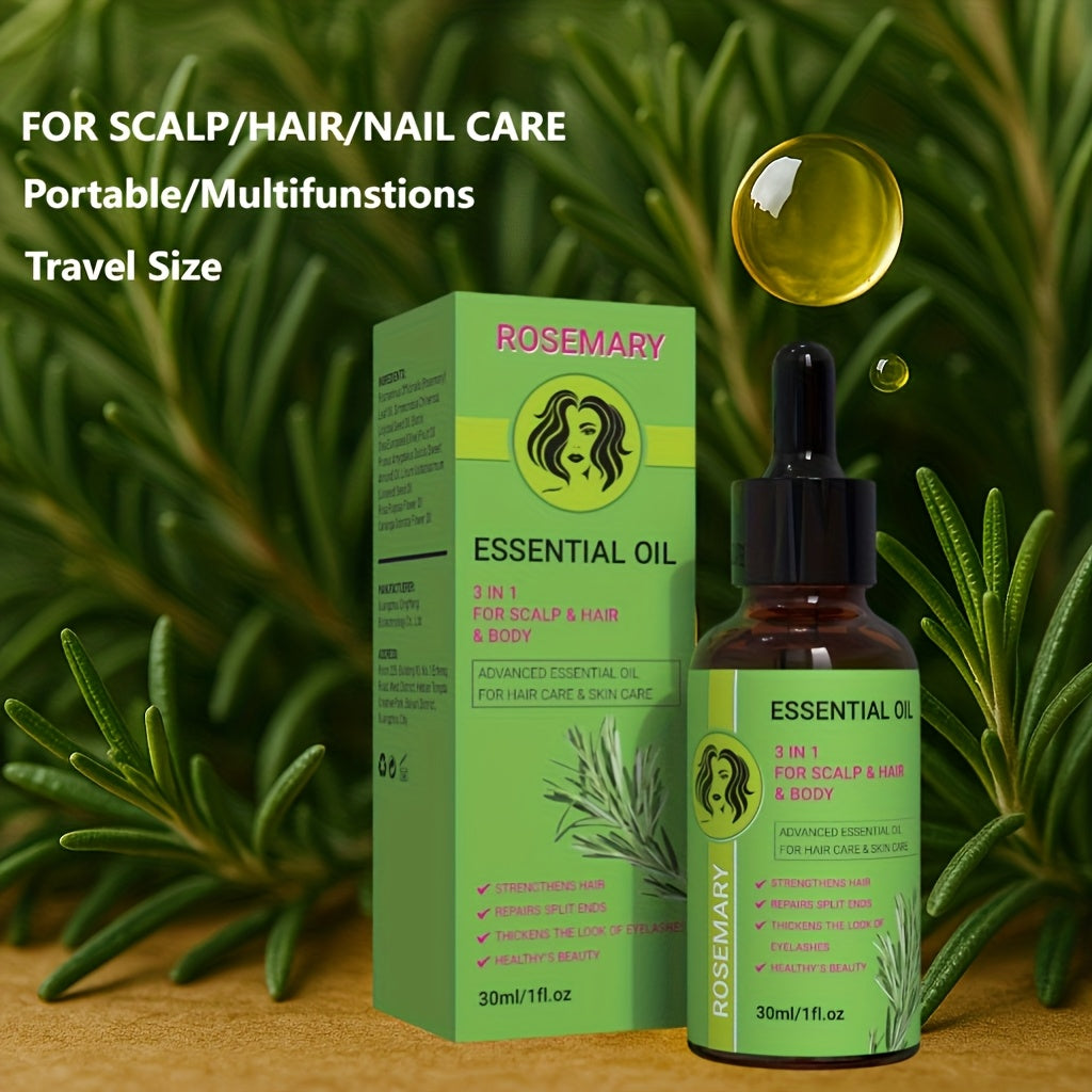 Rosemary Oil for Scalp/Hair/Body Care, 3in 1 for Strengthens Hair/Eyelashes, Moisture Body with Rosemary, Jojoba, Biotin, Olive Fruit, Sweet Almond and Rosa Rugosa Flower Plant Extract for Christmas Gift/Mum's Gift (Glass Bot