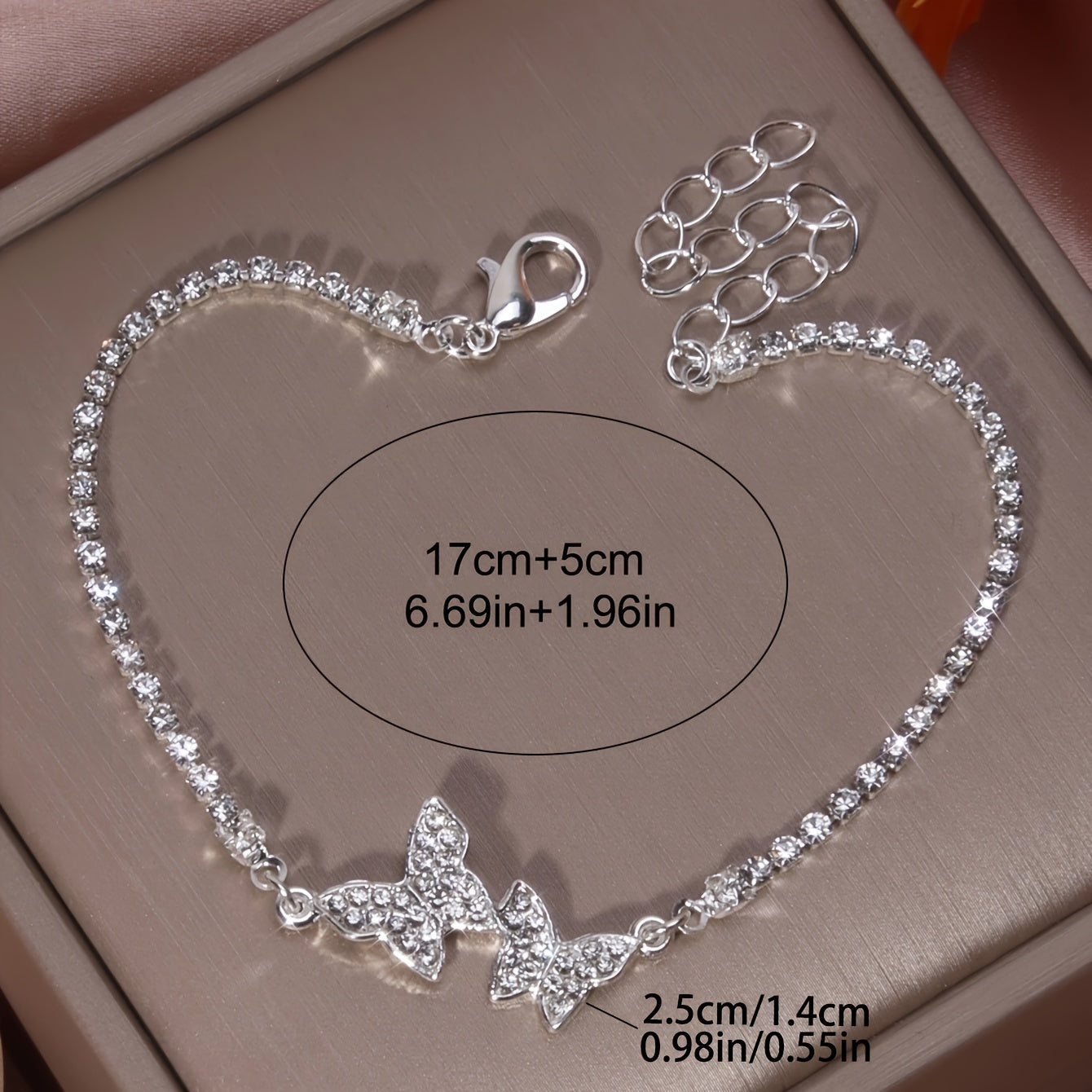 Silvery Bracelet With Butterfly Charm And Full Of Zircons, 1 Piece