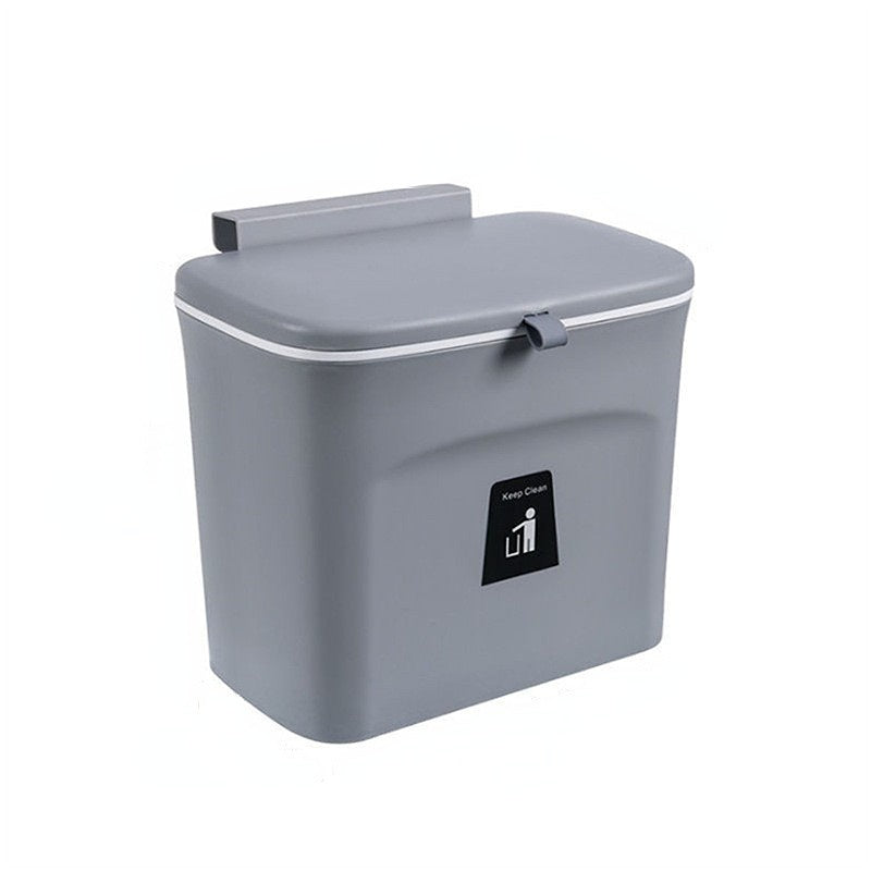 1pc Under Cabinet Door Hanging Trash Can - No Drill Installation, Durable Plastic Rectangular Kitchen Waste Bin with Lid, Space-Saving Pull-Out Cabinet Organizer for Utensils & Food Scraps (Black/White), Trash Cans for Kitche