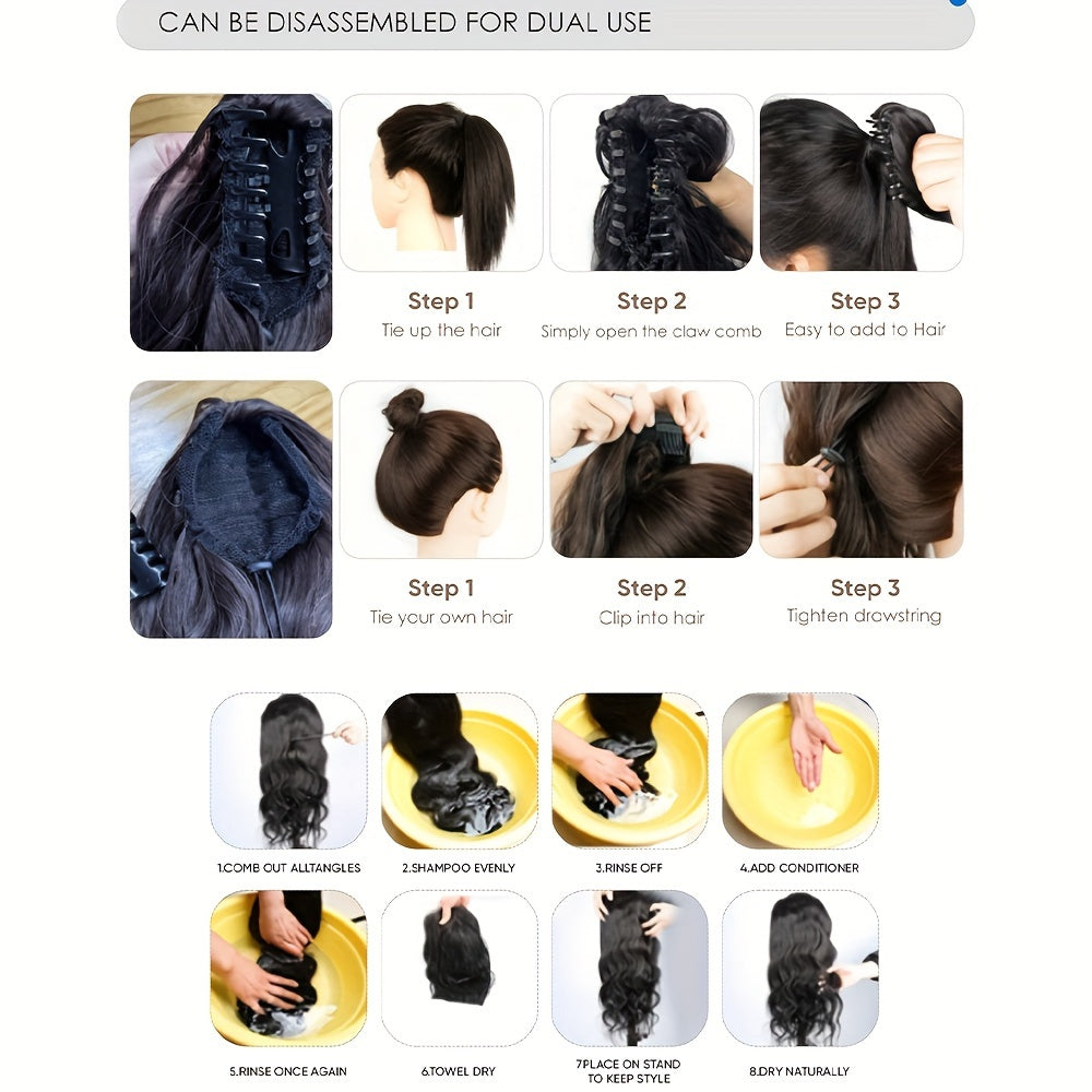 14-Inch Claw Clip Ponytail in Various Colors, Extended Pear Flower Curls, Multi-Layered Long Wavy Ponytail, Synthetic Hair Extensions Suitable for Women to Wear During New Year Role-Playing.