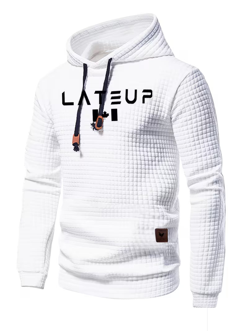 Waffle Pattern Solid Hoodie With Logo