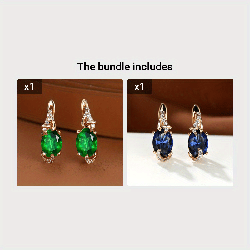 18K Gold Plated Blue Stone Stud Earrings Trendy Women Round Oval Cut White Blue Red Pink Stone Drop Earrings Anniversary Claw Earrings Jewelry