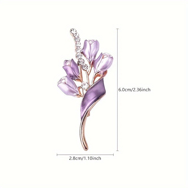 Elegant Purple Flower Brooch Dress Shirt Suit Gown Sweater Scarf Shawl Coat Hat Minimalist Stylish Pin Enamel Craft Accessory