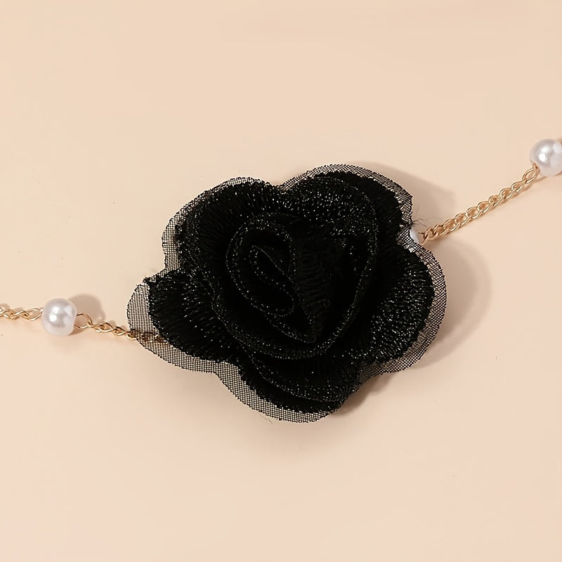 1pc Elegant Coquette Style 18K Golden Plated Faux Pearl Choker Necklace with Acrylic Fiber Flower, Versatile for Daily Wear, Parties, Weddings, and Special Occasions