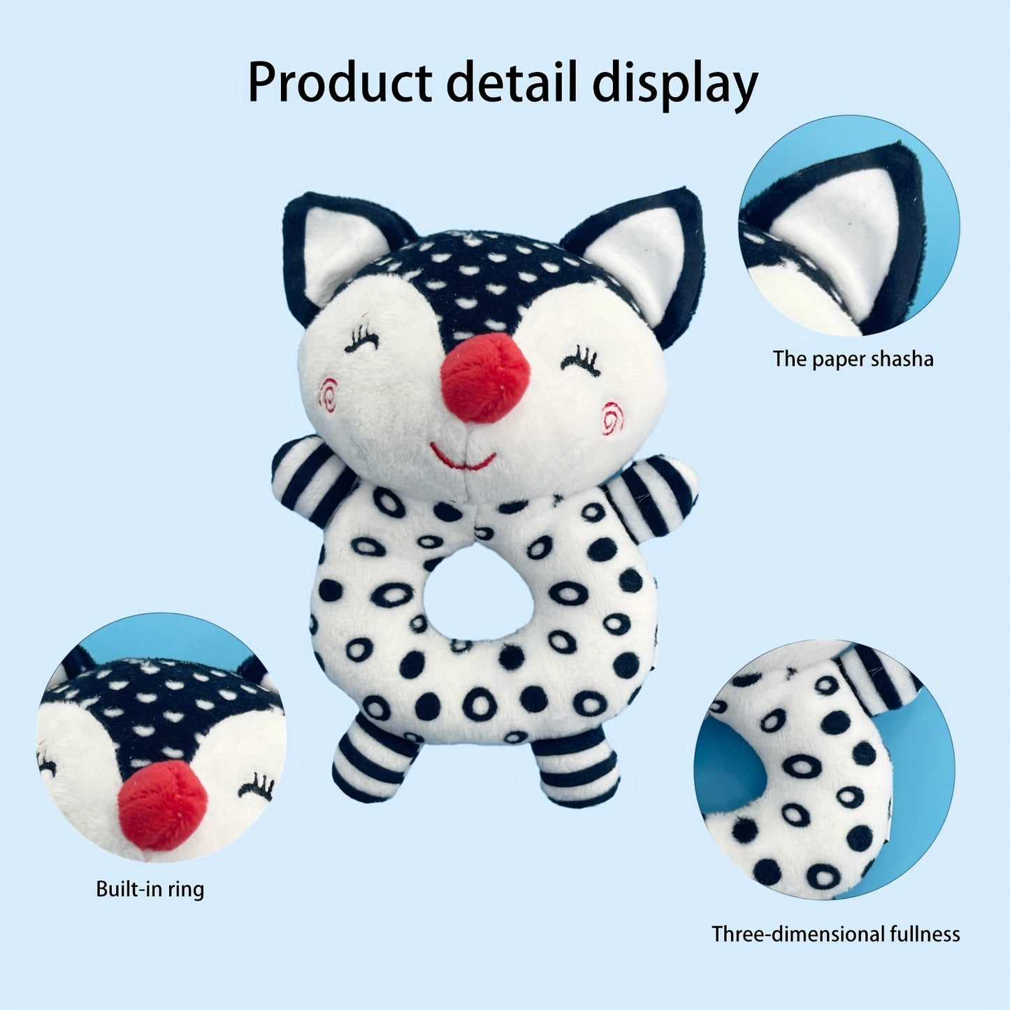 [Gift Ready, Baby Rattle] Black and White Baby Rattle Toy | Soft Texture, Polyester Fiber, Colorful Yarn Ball, Hand Grip Stick, Perfect Gift for Youngsters