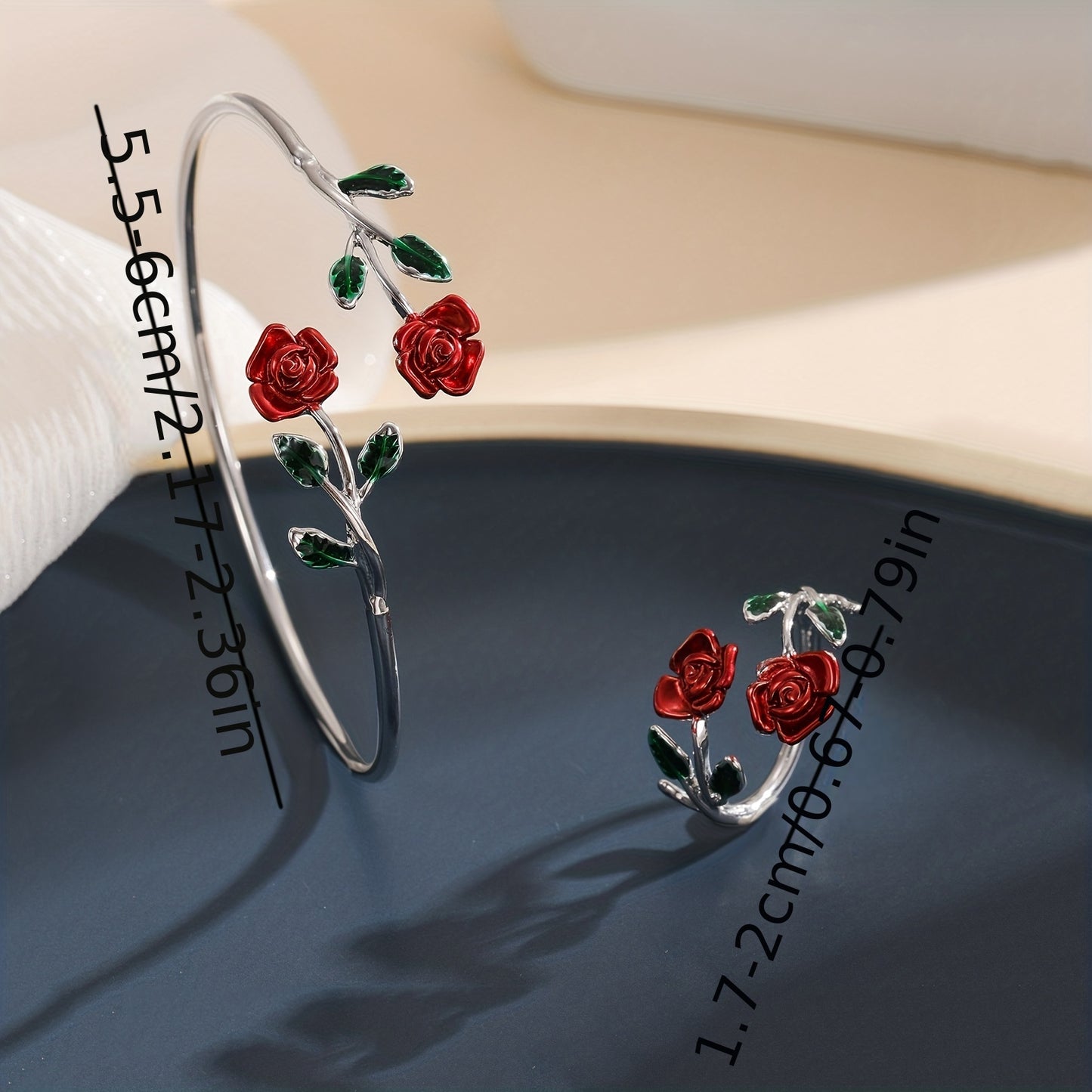 Elegant Rose Flower Design Bangle Ring Set Women's Floral Design Jewelry Gift Accessories