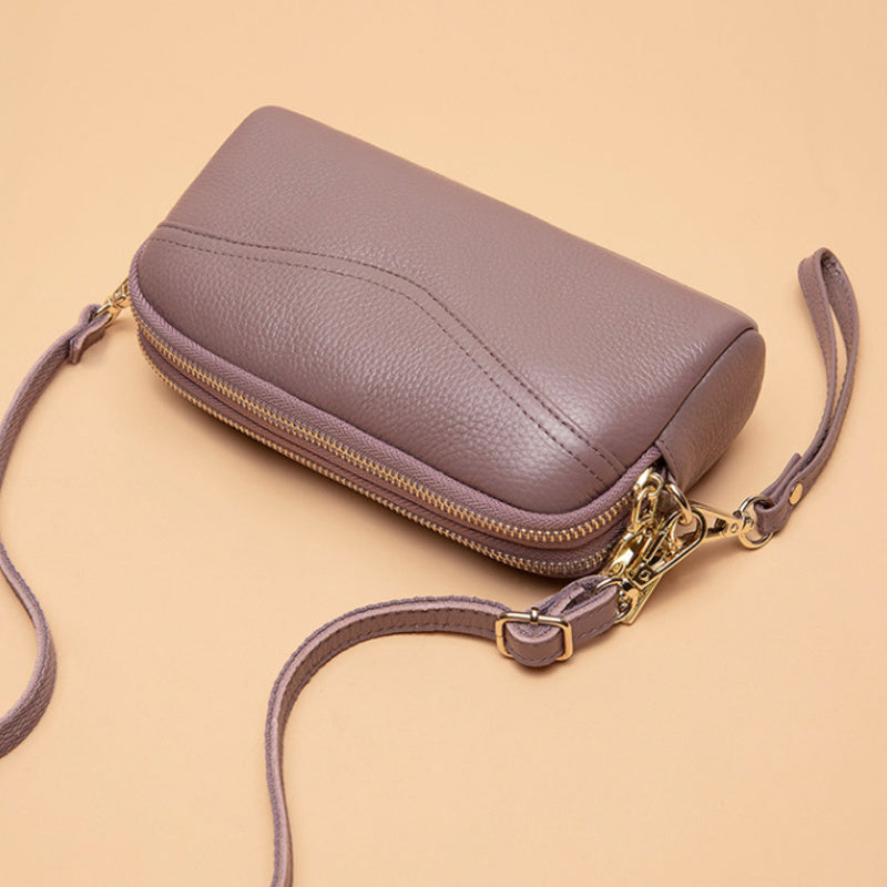 Small Zipper Crossbody Bag, Women's Double Layer Clutch Purse, Solid Color Wristlet Wallet