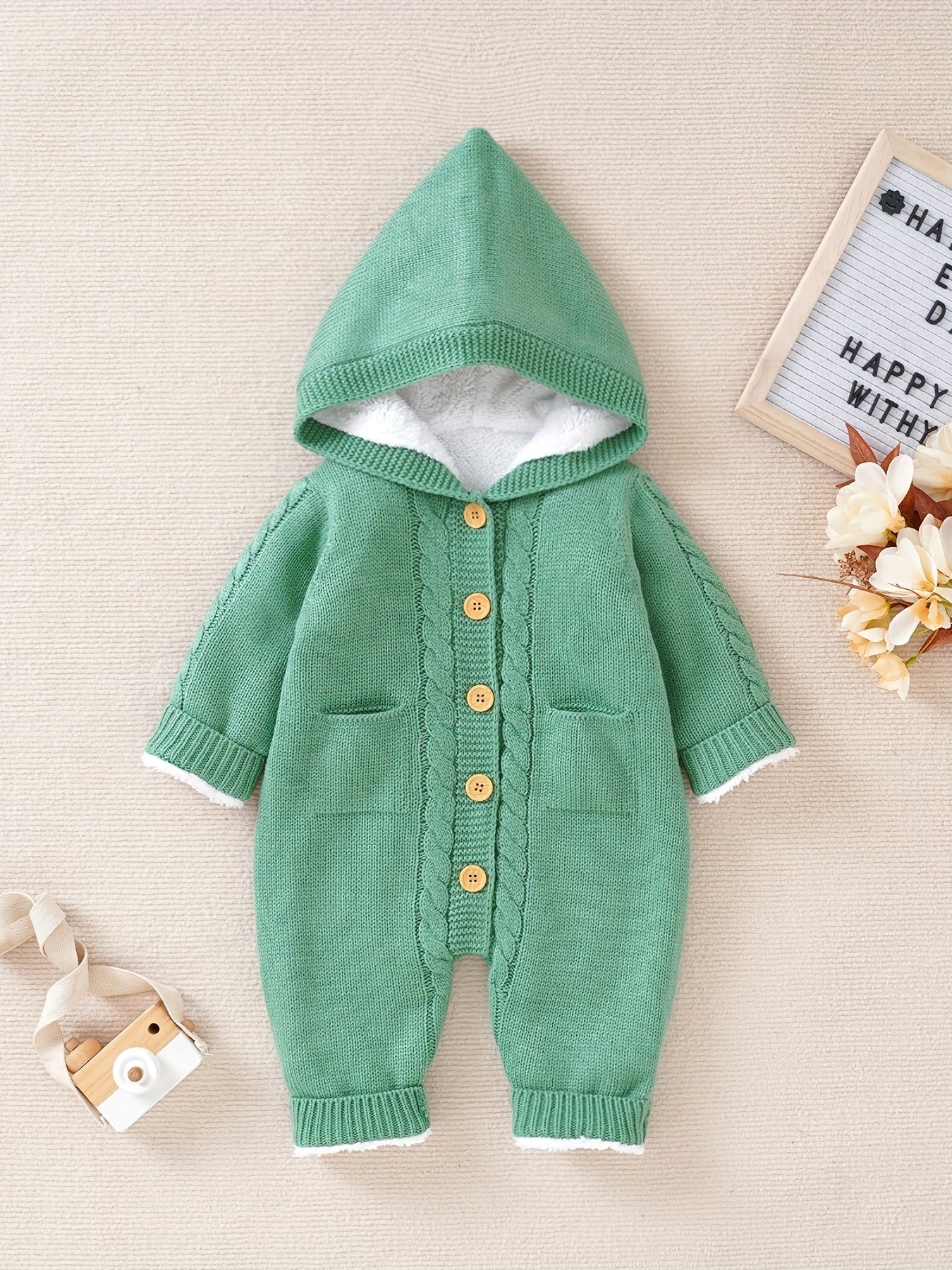 [Knit | Jumpsuit] Long Sleeve Hooded Newborn Boys And Girls Knitted Jumpsuit With Pants